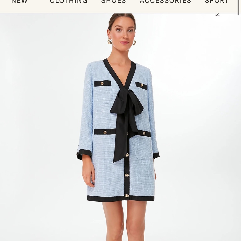 Tuckernuck Light Blue Coco Tweed Bow Dress size M